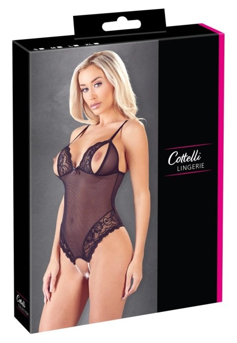 Cottelli LINGERIE - Seksowne Siateczkowe Body Z Delikatną Koronką Bez Krocza S Cottelli LINGERIE - Seksowne Siateczkowe Body Z Delikatną Koronką Bez Krocza S