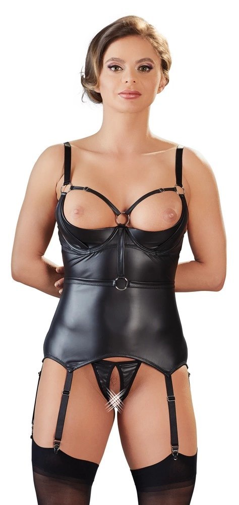 Cottelli Bondage - Seksowna Matowa Koszulka Bez Biustu + Otwarte Stringi M Cottelli Bondage - Seksowna Matowa Koszulka Bez Biustu + Otwarte Stringi M