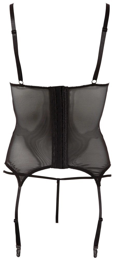 Cottelli LINGERIE - Seksowna Siateczkowa Koszulka Z Paskami Do Pończoch + Stringi Czarne S Cottelli LINGERIE - Seksowna Siateczkowa Koszulka Z Paskami Do Pończoch + Stringi Czarne S