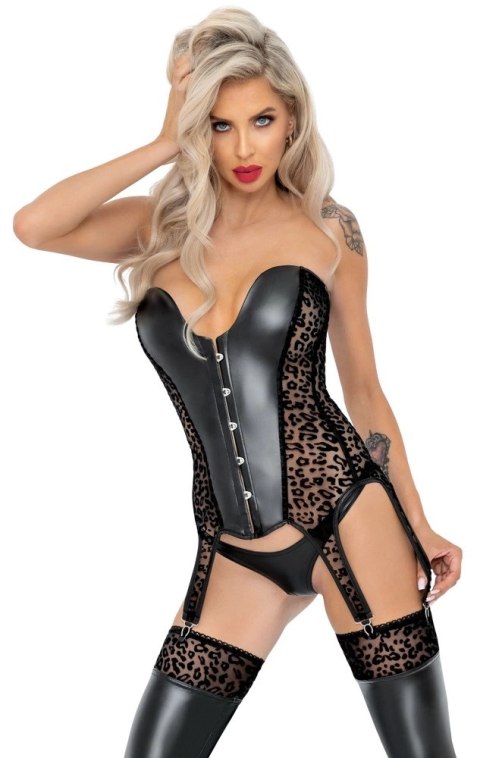 Noir - Seksowny Panterkowy Gorset Z 6 Szelkami Do Pończoch Czarny XL Noir - Seksowny Panterkowy Gorset Z 6 Szelkami Do Pończoch Czarny XL