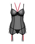 Obsessive - Gorsetowa Siateczkowa Koszulka Z Szelkami I Stringi Glandez M/L