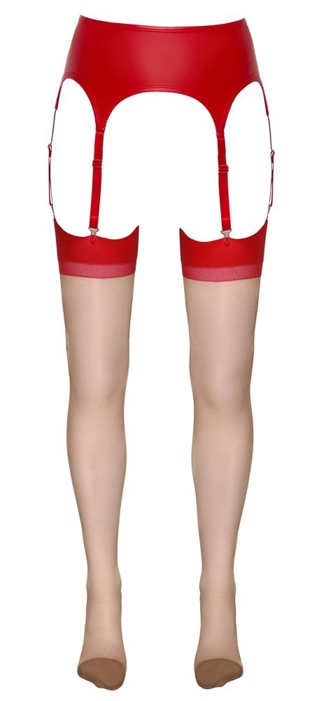 Cottelli LEGWEAR - Beżowe Pończochy Z Czerwonym Szwem I Wykończeniem 5 Cottelli LEGWEAR - Beżowe Pończochy Z Czerwonym Szwem I Wykończeniem 5