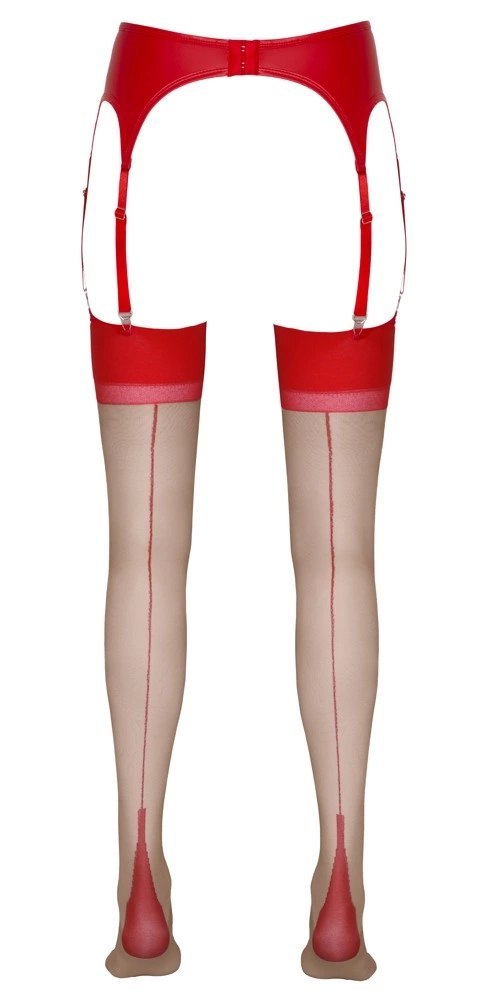 Cottelli LEGWEAR - Beżowe Pończochy Z Czerwonym Szwem I Wykończeniem 5 Cottelli LEGWEAR - Beżowe Pończochy Z Czerwonym Szwem I Wykończeniem 5