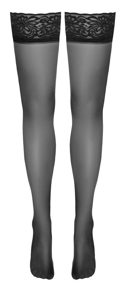 Cottelli LEGWEAR - Czarne Klasyczne Pończochy Z Koronką I Ozdobnym Szwem 2 Cottelli LEGWEAR - Czarne Klasyczne Pończochy Z Koronką I Ozdobnym Szwem 2