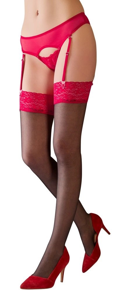 Cottelli LEGWEAR - Czarne Pończochy Z Seksowną Czerwoną Koronką 3 Cottelli LEGWEAR - Czarne Pończochy Z Seksowną Czerwoną Koronką 3
