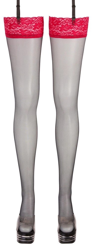 Cottelli LEGWEAR - Czarne Pończochy Z Seksowną Czerwoną Koronką 3 Cottelli LEGWEAR - Czarne Pończochy Z Seksowną Czerwoną Koronką 3