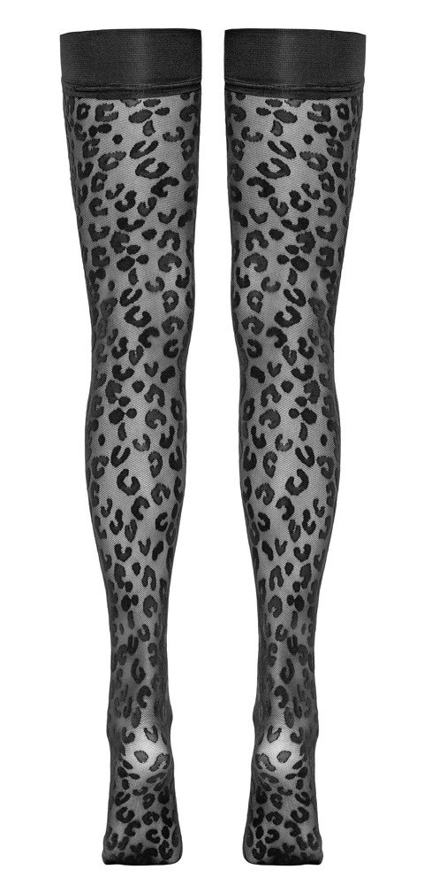 Cottelli LEGWEAR - Pończochy Samonośne Z Wzorem Panterki Czarne 2 Cottelli LEGWEAR - Pończochy Samonośne Z Wzorem Panterki Czarne 2