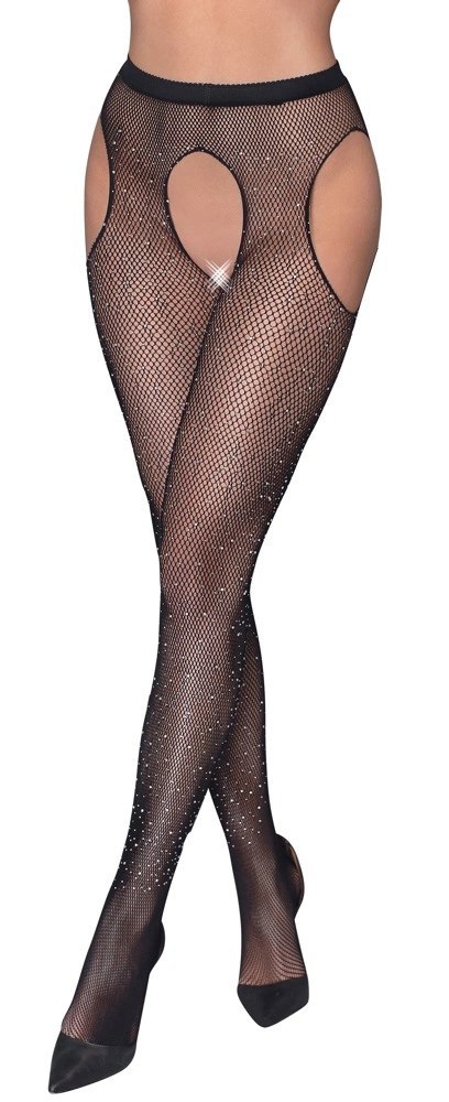 Cottelli LEGWEAR - Rajstopy Do Pończoch Z Siateczki Z Brokatowymi Kamieniami S-L Cottelli LEGWEAR - Rajstopy Do Pończoch Z Siateczki Z Brokatowymi Kamieniami S-L