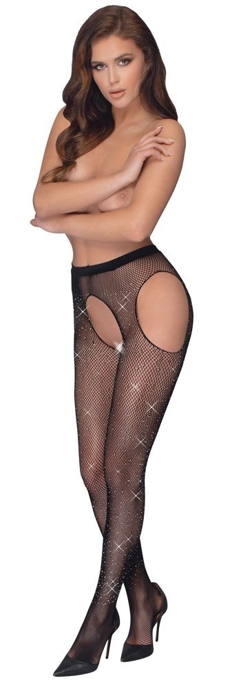 Cottelli LEGWEAR - Rajstopy Do Pończoch Z Siateczki Z Brokatowymi Kamieniami S-L Cottelli LEGWEAR - Rajstopy Do Pończoch Z Siateczki Z Brokatowymi Kamieniami S-L