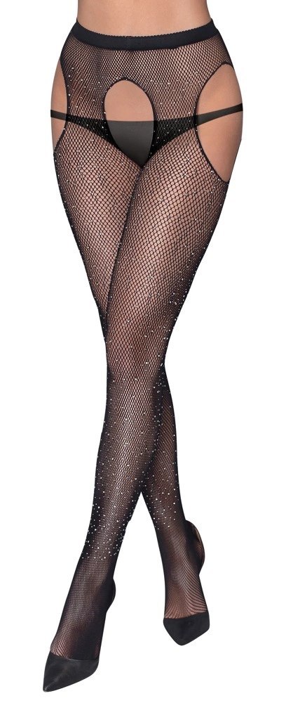 Cottelli LEGWEAR - Rajstopy Do Pończoch Z Siateczki Z Brokatowymi Kamieniami S-L Cottelli LEGWEAR - Rajstopy Do Pończoch Z Siateczki Z Brokatowymi Kamieniami S-L