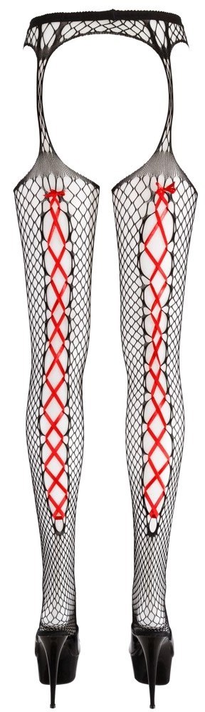 Cottelli LEGWEAR - Rajstopy Do Pończoch Z Siateczki Z Czerwonym Wiązaniem L/XL Cottelli LEGWEAR - Rajstopy Do Pończoch Z Siateczki Z Czerwonym Wiązaniem L/XL