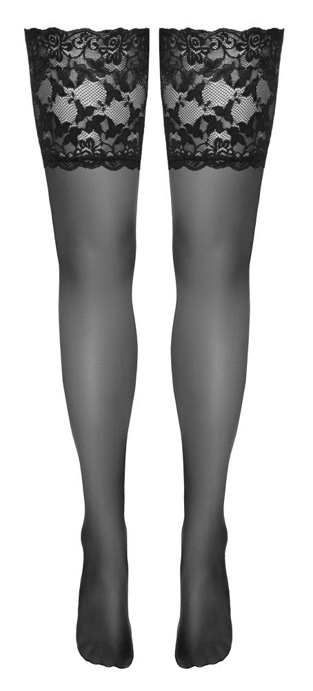 Cottelli LEGWEAR - Samonośne Czarne Pończochy Z Szeroką Koronką 1 Cottelli LEGWEAR - Samonośne Czarne Pończochy Z Szeroką Koronką 1