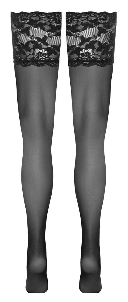 Cottelli LEGWEAR - Samonośne Czarne Pończochy Z Szeroką Koronką 1 Cottelli LEGWEAR - Samonośne Czarne Pończochy Z Szeroką Koronką 1
