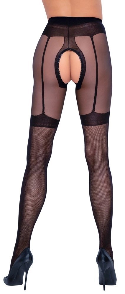 Cottelli LEGWEAR - Seksowne Czarne Rajstopy Z Wzorem Pończoch Otwarty Krok 3 Cottelli LEGWEAR - Seksowne Czarne Rajstopy Z Wzorem Pończoch Otwarty Krok 3