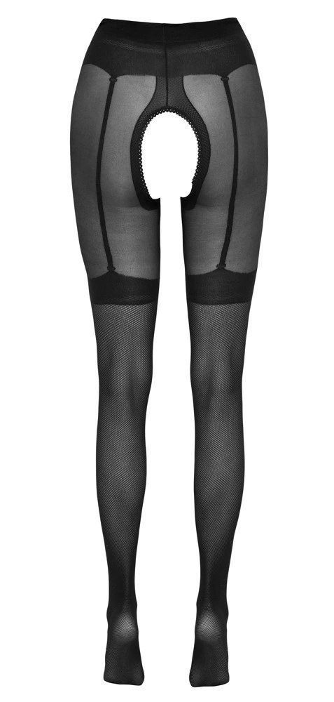 Cottelli LEGWEAR - Seksowne Czarne Rajstopy Z Wzorem Pończoch Otwarty Krok 3 Cottelli LEGWEAR - Seksowne Czarne Rajstopy Z Wzorem Pończoch Otwarty Krok 3