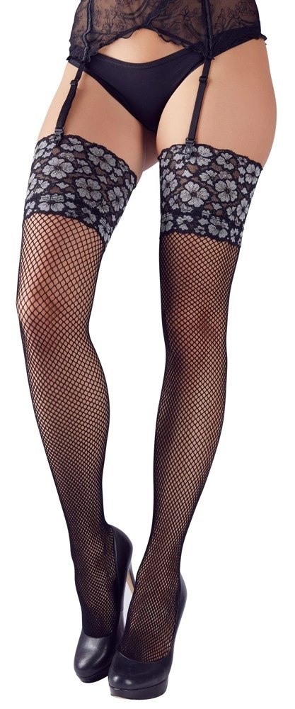 Cottelli LEGWEAR - Seksowne Pończochy Kabaretki Z Kwiatową Koronką S/M Cottelli LEGWEAR - Seksowne Pończochy Kabaretki Z Kwiatową Koronką S/M