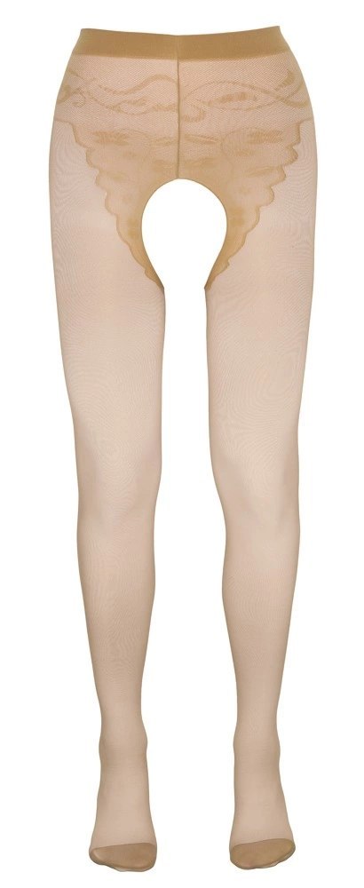 Cottelli LEGWEAR Rajstopy beżowe z czarnym szwem i otwartym kroczem 2 Cottelli LEGWEAR Rajstopy beżowe z czarnym szwem i otwartym kroczem 2