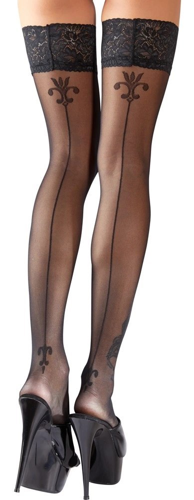 Cottelli LEGWEAR - Czarne Pończochy Z Koronką I Ozdobnym Szwem Z Tyłu 2 Cottelli LEGWEAR - Czarne Pończochy Z Koronką I Ozdobnym Szwem Z Tyłu 2