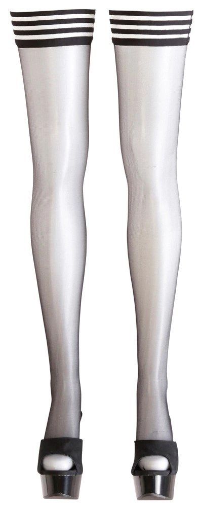 Cottelli LEGWEAR - Czarne Pończochy Z Pasiastą Górą Samonośne M Cottelli LEGWEAR - Czarne Pończochy Z Pasiastą Górą Samonośne M