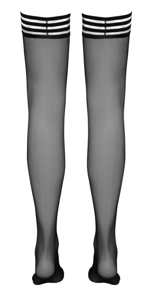Cottelli LEGWEAR - Czarne Pończochy Z Pasiastą Górą Samonośne M Cottelli LEGWEAR - Czarne Pończochy Z Pasiastą Górą Samonośne M