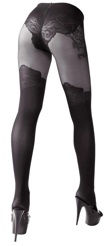 Cottelli LEGWEAR - Czarne Rajstopy Z Eleganckim Wzorem Nad Kolano 2 Cottelli LEGWEAR - Czarne Rajstopy Z Eleganckim Wzorem Nad Kolano 2