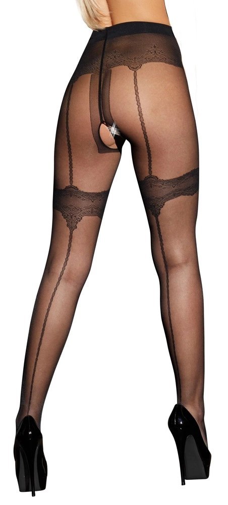 Cottelli LEGWEAR - Czarne Rajstopy Z Ozdobnymi Szwami I Otwartym Kroczem 3 Cottelli LEGWEAR - Czarne Rajstopy Z Ozdobnymi Szwami I Otwartym Kroczem 3