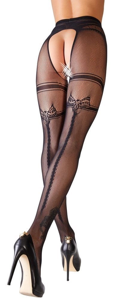 Cottelli LEGWEAR - Czarne Siateczkowe Rajstopy Z Podwiązka Bez Krocza S/M Cottelli LEGWEAR - Czarne Siateczkowe Rajstopy Z Podwiązka Bez Krocza S/M