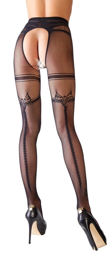 Cottelli LEGWEAR - Czarne Siateczkowe Rajstopy Z Podwiązka Bez Krocza S/M Cottelli LEGWEAR - Czarne Siateczkowe Rajstopy Z Podwiązka Bez Krocza S/M