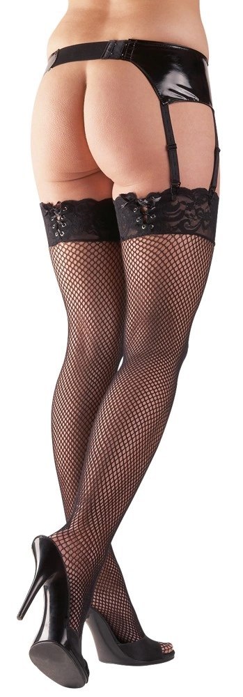 Cottelli LEGWEAR - Pończochy Kabaretki Z Koronką I Ozdobnym Sznurowaniem M/L Cottelli LEGWEAR - Pończochy Kabaretki Z Koronką I Ozdobnym Sznurowaniem M/L