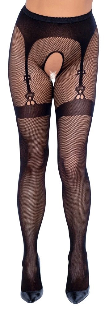 Cottelli LEGWEAR - Rajstopy Z Siateczki Z Wzorem Pończoch I Podwiązek S-L Cottelli LEGWEAR - Rajstopy Z Siateczki Z Wzorem Pończoch I Podwiązek S-L