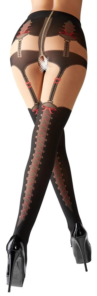 Cottelli LEGWEAR - Rajstopy Z Wzorami Majtek Szelek i Czerwonych Kokardek 2 Cottelli LEGWEAR - Rajstopy Z Wzorami Majtek Szelek i Czerwonych Kokardek 2