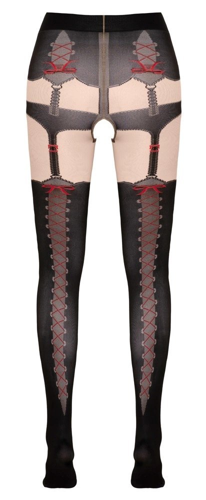 Cottelli LEGWEAR - Rajstopy Z Wzorami Majtek Szelek i Czerwonych Kokardek 2 Cottelli LEGWEAR - Rajstopy Z Wzorami Majtek Szelek i Czerwonych Kokardek 2