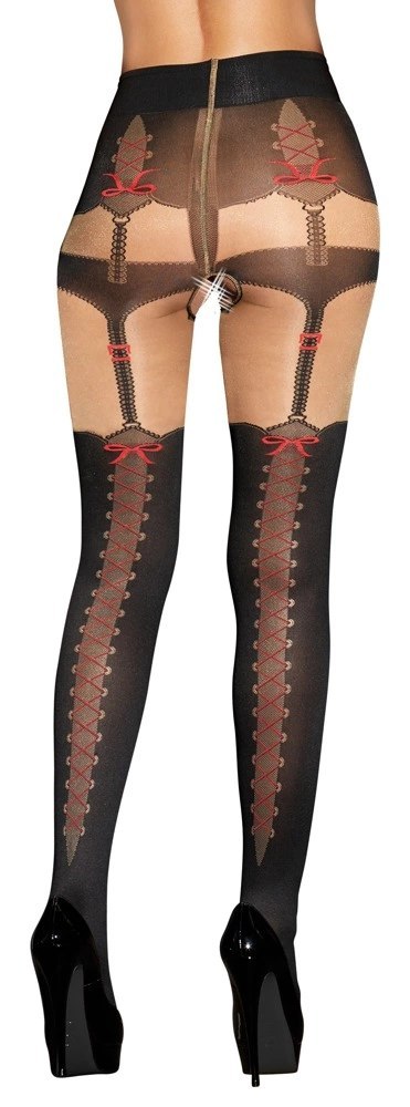 Cottelli LEGWEAR - Rajstopy Z Wzorami Majtek Szelek i Czerwonych Kokardek 4 Cottelli LEGWEAR - Rajstopy Z Wzorami Majtek Szelek i Czerwonych Kokardek 4