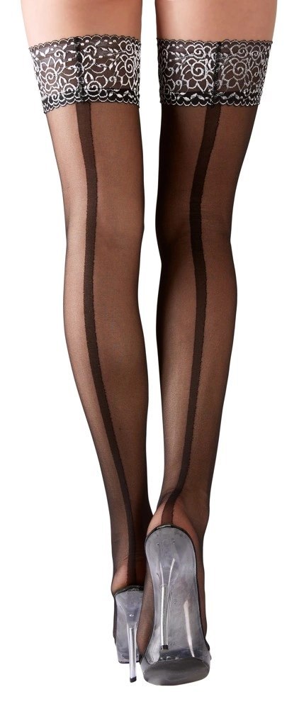 Cottelli LEGWEAR - Seksowne Pończochy Z Ozdobnym Szwem I Srebrną Koronką XL Cottelli LEGWEAR - Seksowne Pończochy Z Ozdobnym Szwem I Srebrną Koronką XL