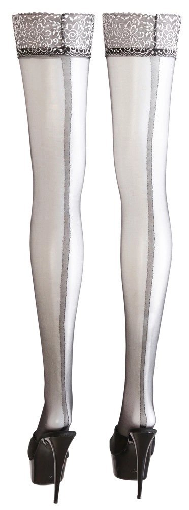 Cottelli LEGWEAR - Seksowne Pończochy Z Ozdobnym Szwem I Srebrną Koronką XL Cottelli LEGWEAR - Seksowne Pończochy Z Ozdobnym Szwem I Srebrną Koronką XL