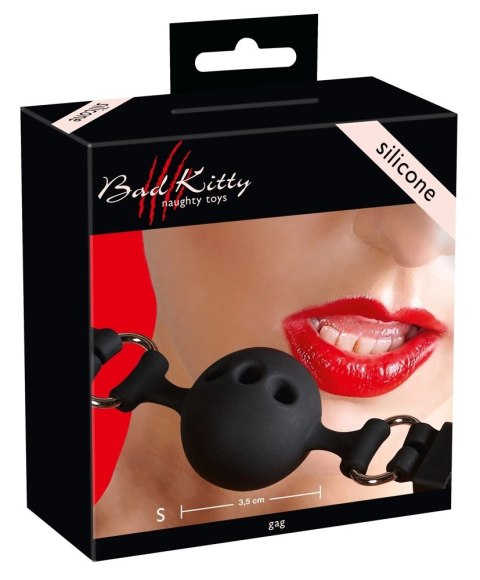 Bad Kitty - Czarny Silikonowy Knebel Z Otworami Mały Bad Kitty - Czarny Silikonowy Knebel Z Otworami Mały
