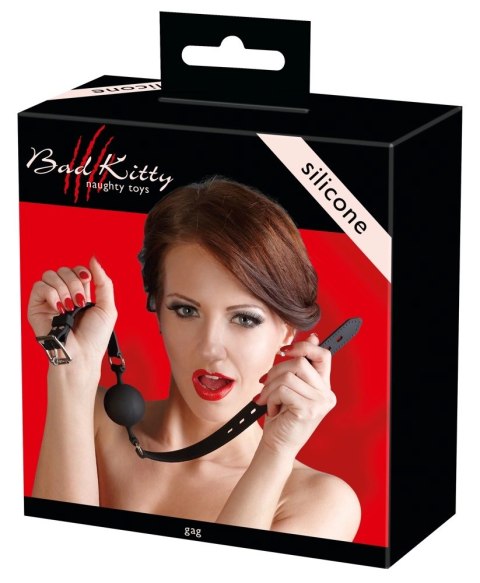 Bad Kitty - Czarny Silikonowy Knebel Z Otworami Średni Bad Kitty - Czarny Silikonowy Knebel Z Otworami Średni