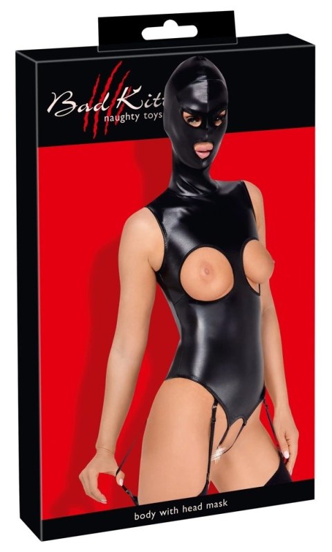 Bad Kitty - Seksowne Skórzane Body Bez Biustu Z Maską 2XL Bad Kitty - Seksowne Skórzane Body Bez Biustu Z Maską 2XL