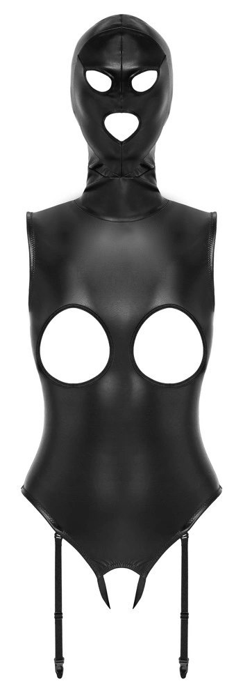 Bad Kitty - Seksowne Skórzane Body Bez Biustu Z Maską M Bad Kitty - Seksowne Skórzane Body Bez Biustu Z Maską M