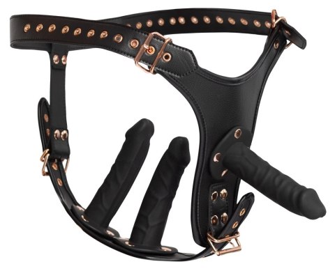 Bad Kitty - Strap-On 3D Z Trzema Dildami Czarne S/M Bad Kitty - Strap-On 3D Z Trzema Dildami Czarne S/M