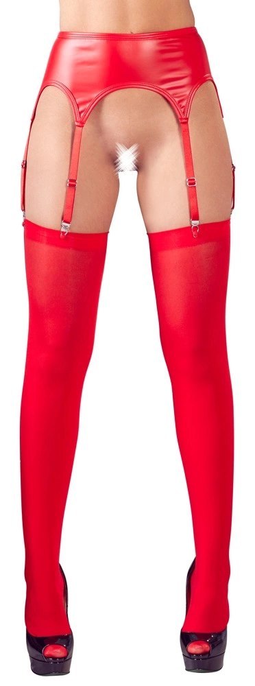 NO:XQSE - Matowy Pas Do Pończoch W Komplecie Z Pończochami Czerwone L/XL NO:XQSE - Matowy Pas Do Pończoch W Komplecie Z Pończochami Czerwone L/XL