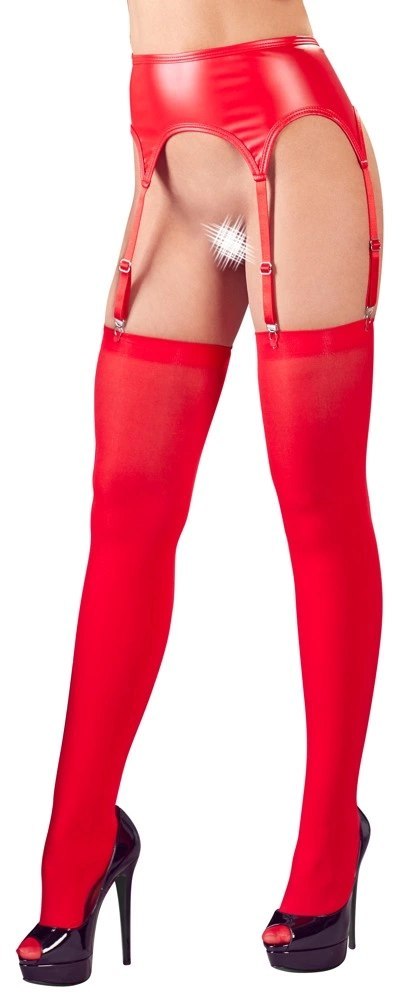 NO:XQSE - Matowy Pas Do Pończoch W Komplecie Z Pończochami Czerwone L/XL NO:XQSE - Matowy Pas Do Pończoch W Komplecie Z Pończochami Czerwone L/XL