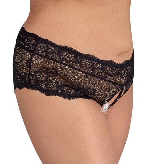 Cottelli CURVES - Czarne Figi Bez Krocza Z Perełkami I Wstążką 3XL Cottelli CURVES - Czarne Figi Bez Krocza Z Perełkami I Wstążką 3XL