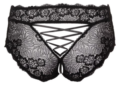 Cottelli CURVES - Czarne Figi Bez Krocza Z Perełkami I Wstążką 4XL Cottelli CURVES - Czarne Figi Bez Krocza Z Perełkami I Wstążką 4XL