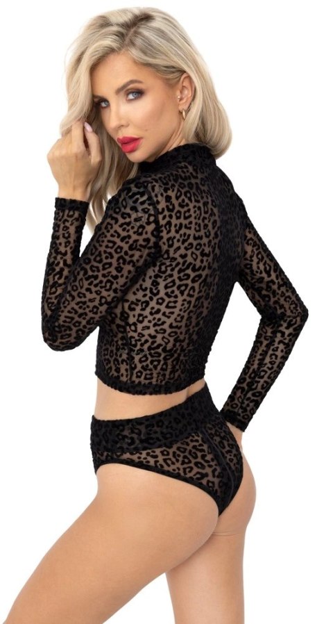 Noir - Seksowny Panterkowy Top Z Długim Rękawem Czarny XL Noir - Seksowny Panterkowy Top Z Długim Rękawem Czarny XL