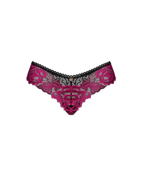 Obsessive - Czarne Koronkowe Figi Z Różową Koronką W Róże Rosenty XL/2XL Obsessive - Czarne Koronkowe Figi Z Różową Koronką W Róże Rosenty XL/2XL
