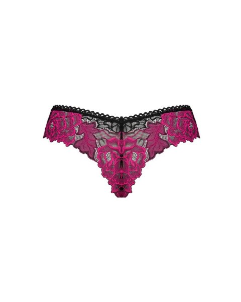 Obsessive - Czarne Koronkowe Figi Z Różową Koronką W Róże Rosenty XL/2XL Obsessive - Czarne Koronkowe Figi Z Różową Koronką W Róże Rosenty XL/2XL