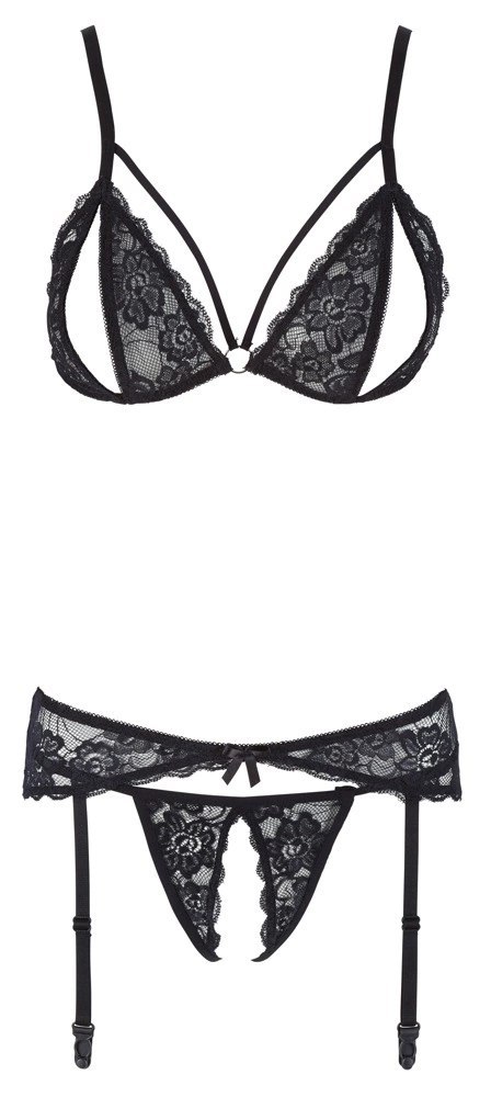 Cottelli LINGERIE - 3-Częściowy Zestaw Z Delikatnej Kwiatowej Koronki Czarny L Cottelli LINGERIE - 3-Częściowy Zestaw Z Delikatnej Kwiatowej Koronki Czarny L