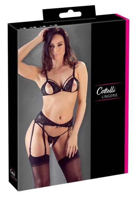 Cottelli LINGERIE - 3-Częściowy Zestaw Z Delikatnej Kwiatowej Koronki Czarny S Cottelli LINGERIE - 3-Częściowy Zestaw Z Delikatnej Kwiatowej Koronki Czarny S