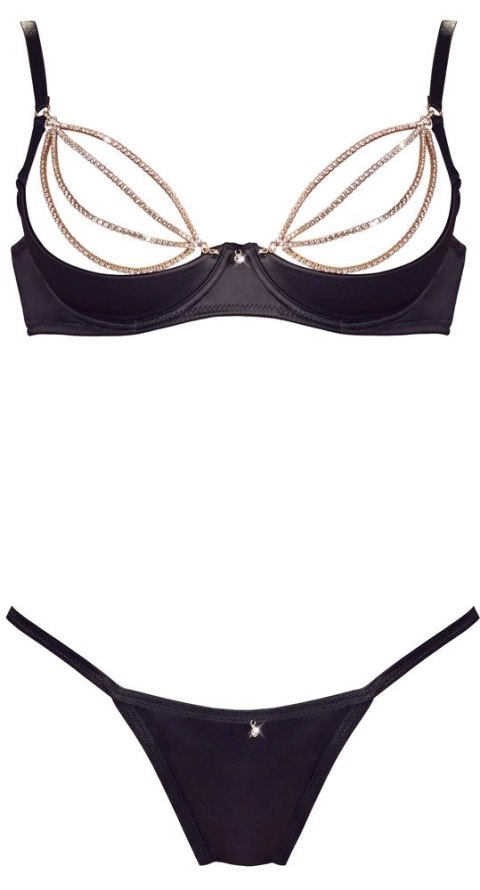 Cottelli LINGERIE - Czarny Seksowny Biustonosz I Stringi Ze Złotymi Łańcuchami 80B/M Cottelli LINGERIE - Czarny Seksowny Biustonosz I Stringi Ze Złotymi Łańcuchami 80B/M